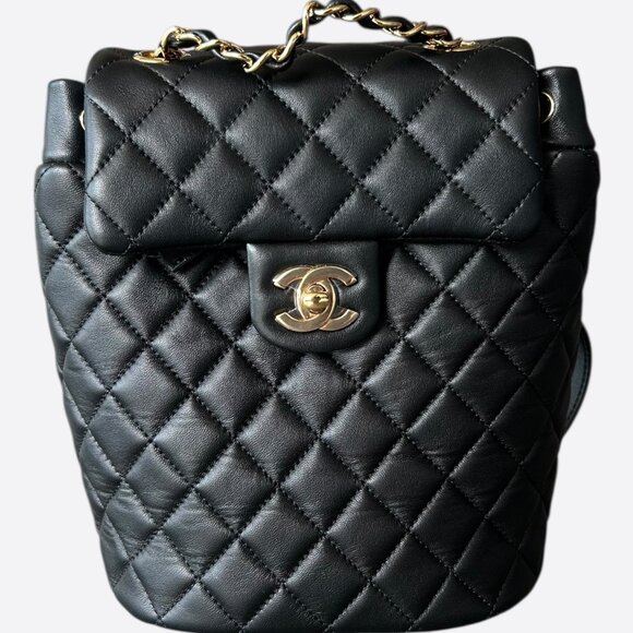 CHANEL Handbags - Chanel Black Lambskin Quilted Mini Urban Spirit Backpack